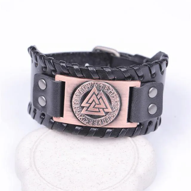 Valknut Leather Bracelet