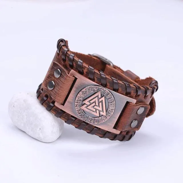 Valknut Leather Bracelet