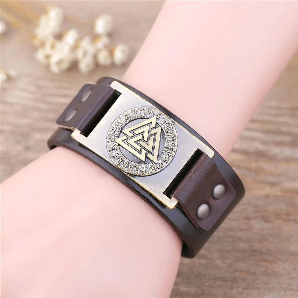 Valknut Leather Bracelet