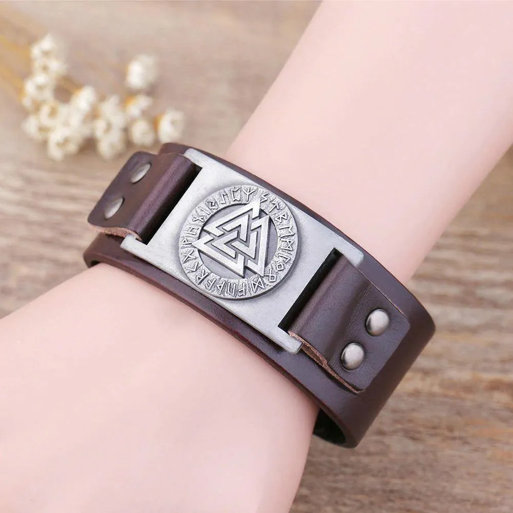 Valknut Leather Bracelet