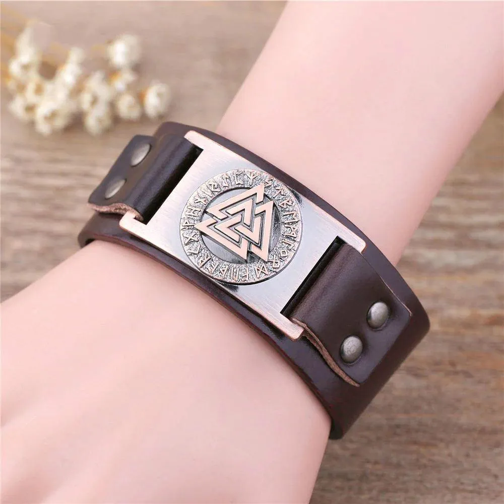 Valknut Leather Bracelet