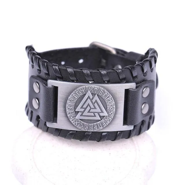 Valknut Leather Bracelet