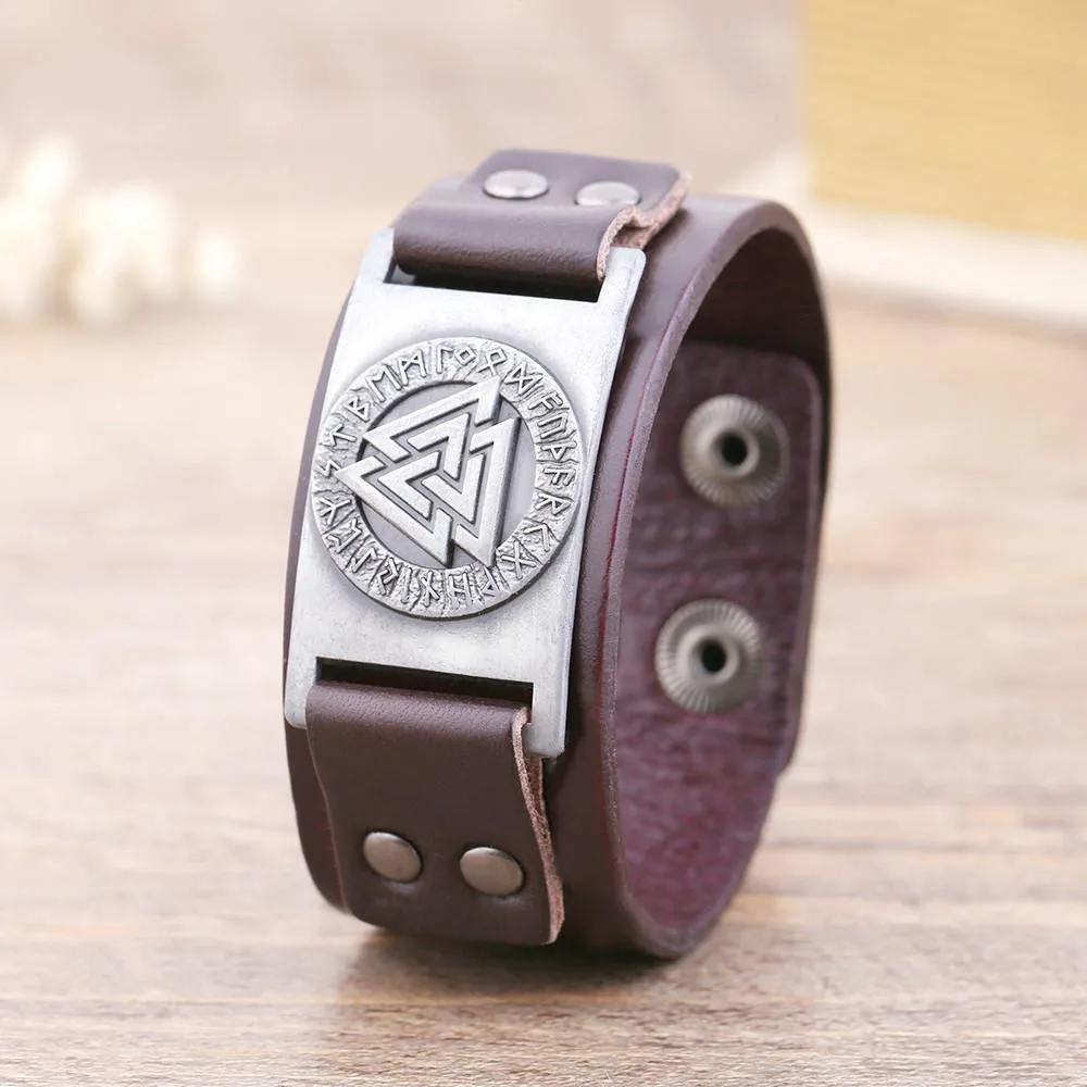 Valknut Leather Bracelet