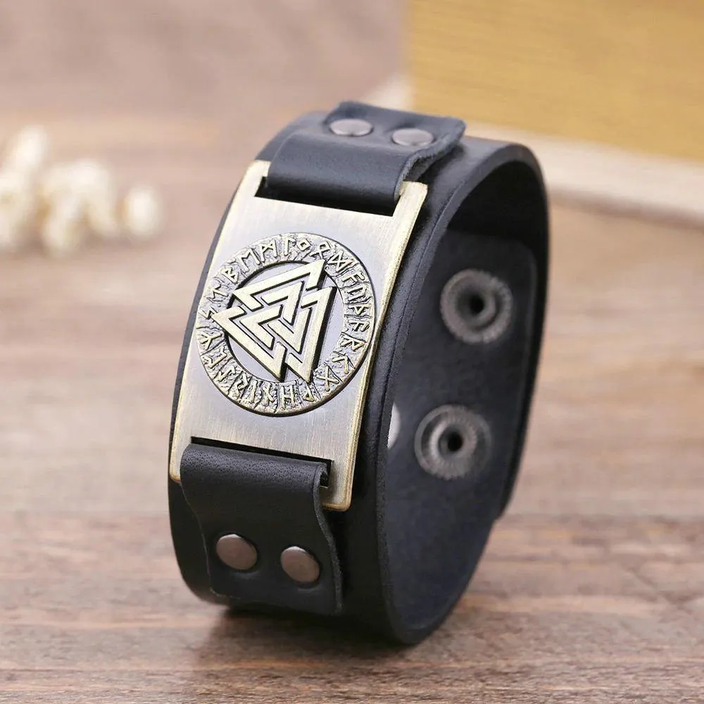 Valknut Leather Bracelet