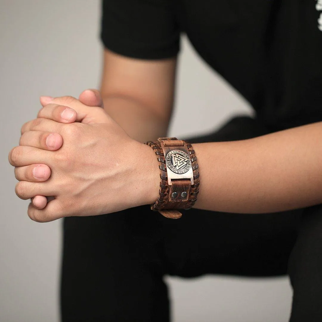 Valknut Leather Bracelet