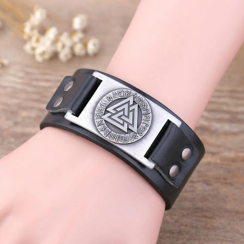 Valknut Leather Bracelet