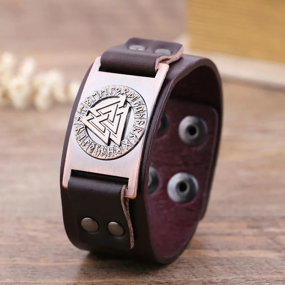 Valknut Leather Bracelet