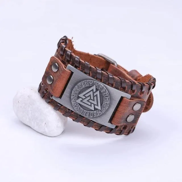 Valknut Leather Bracelet