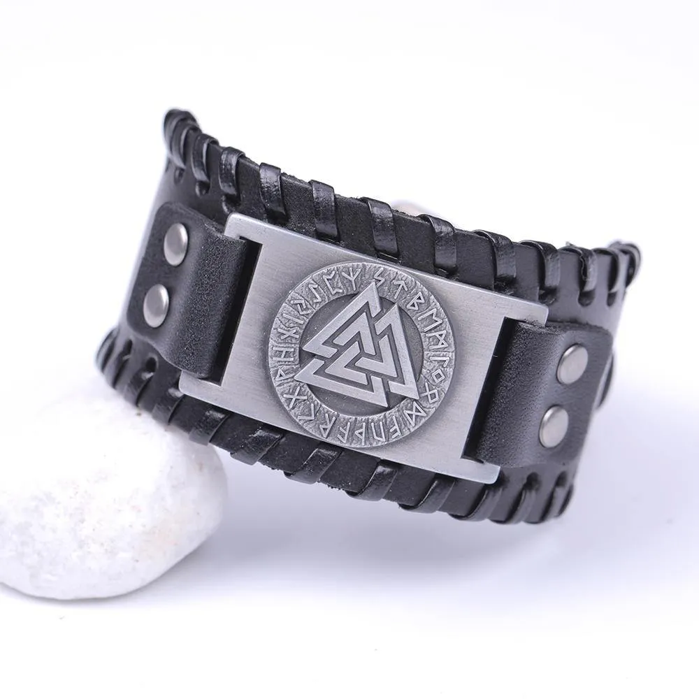 Valknut Leather Bracelet