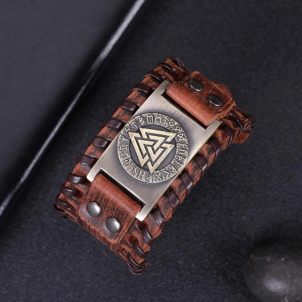 Valknut Leather Bracelet