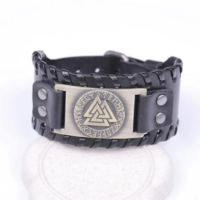 Valknut Leather Bracelet