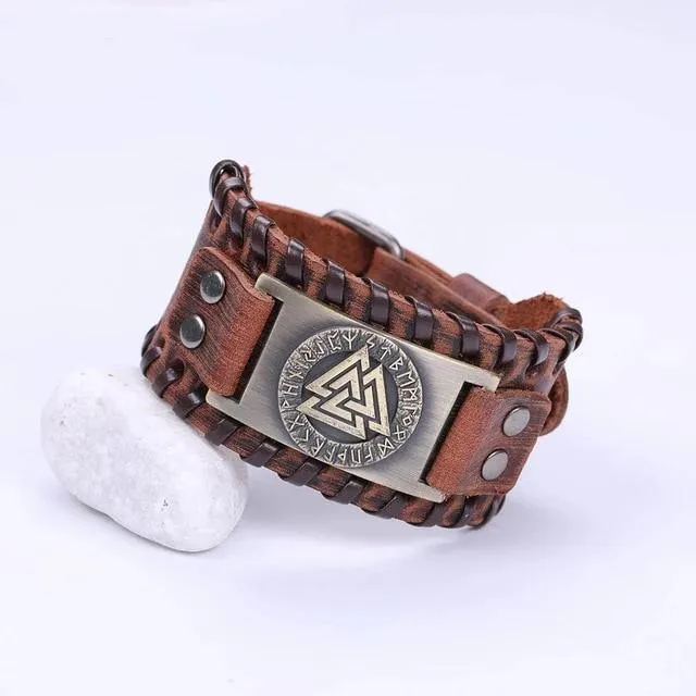 Valknut Leather Bracelet