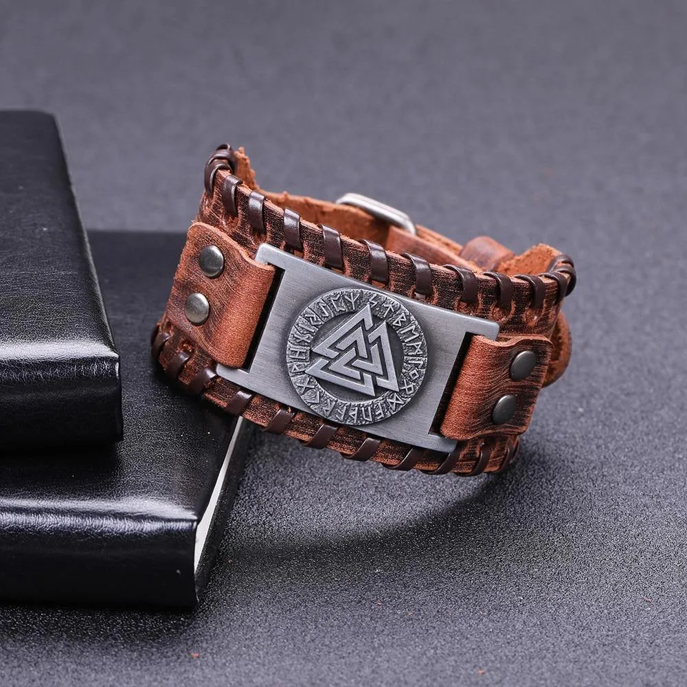 Valknut Leather Bracelet