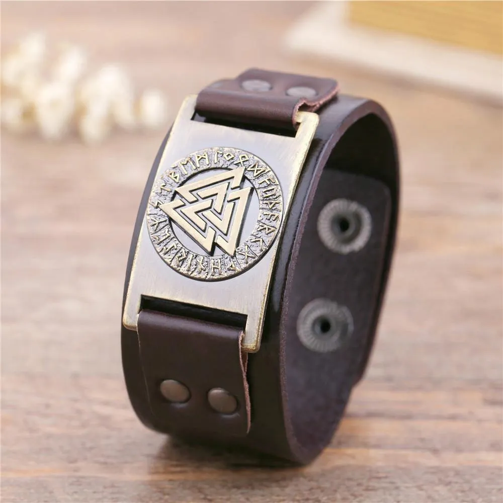 Valknut Leather Bracelet