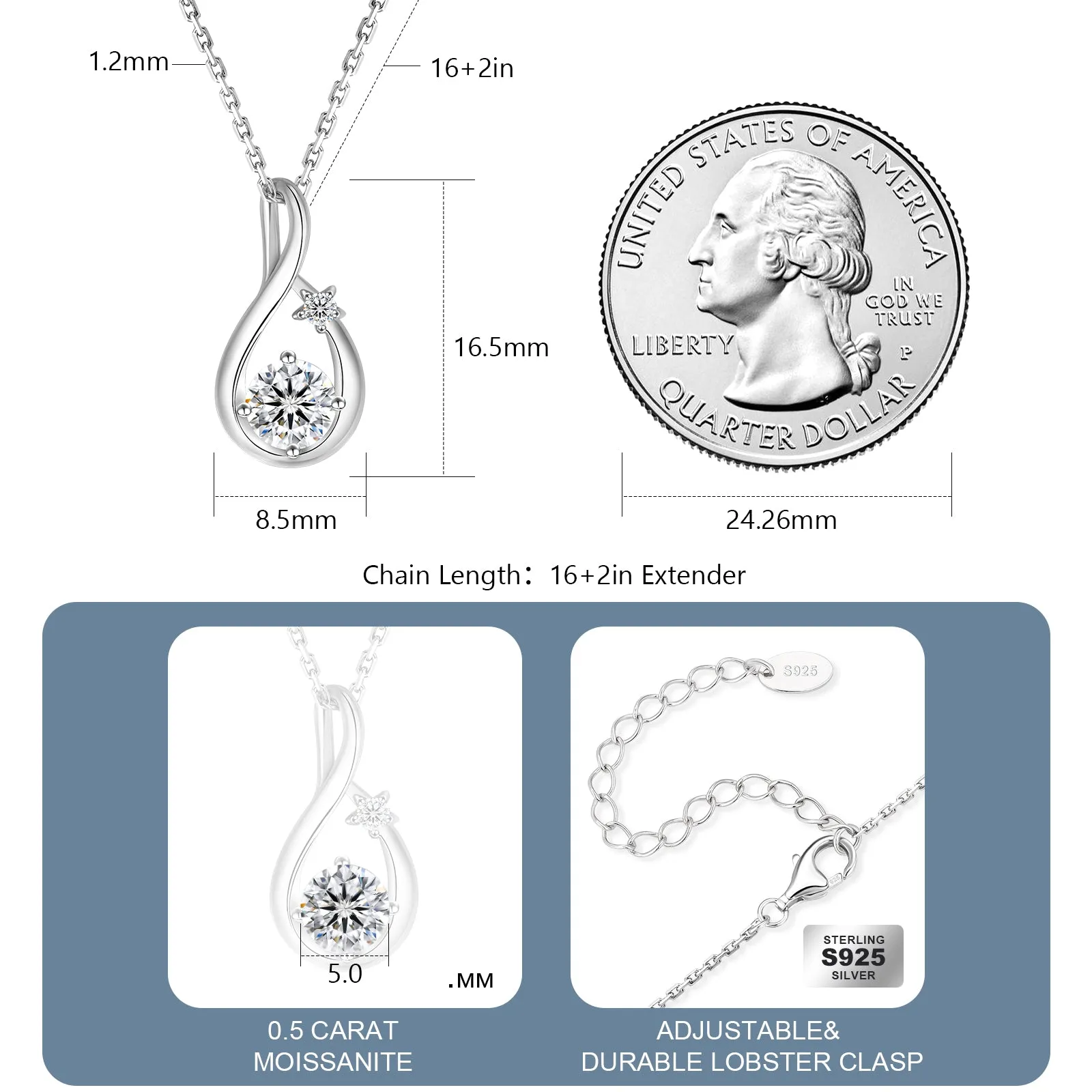 Water Drop VVS1 Moissanite Pendant Necklace for Women 0412